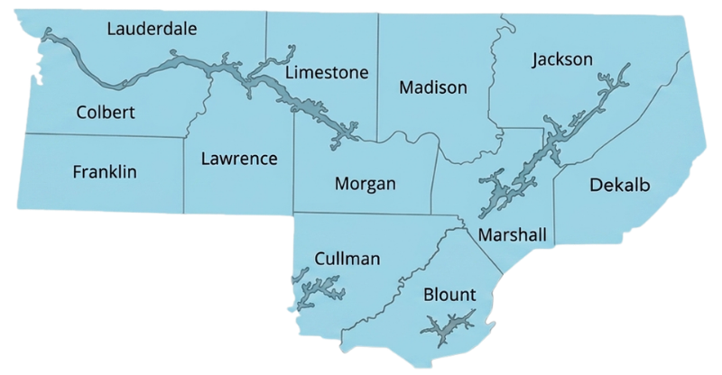 Map on Northern Alabama Counties